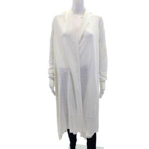 Pure DKNY Womens Linen Cowl Neck Long Sleeve Cardigan Sweater Top Cream Size PS